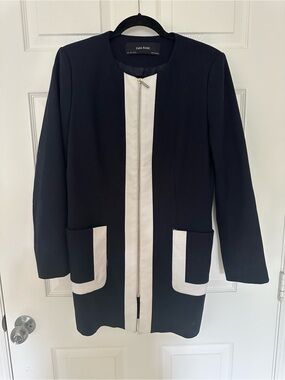 Zara Black Jacket with White Trim Zip-Front Blazer